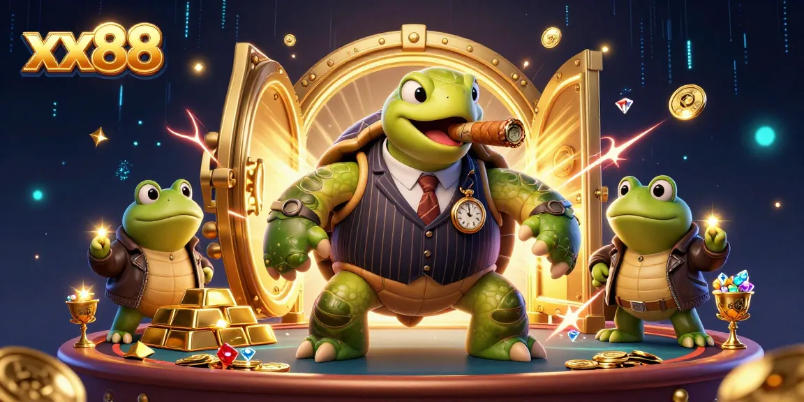 Experience thrilling play at xx88 with cartoon characters celebrating in a vibrant casino.