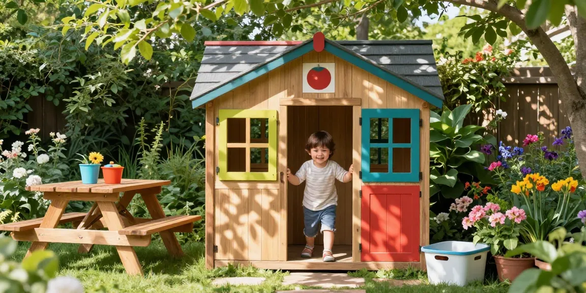 Childrens Wooden Playhouses offering a vibrant outdoor play space in a lush garden.