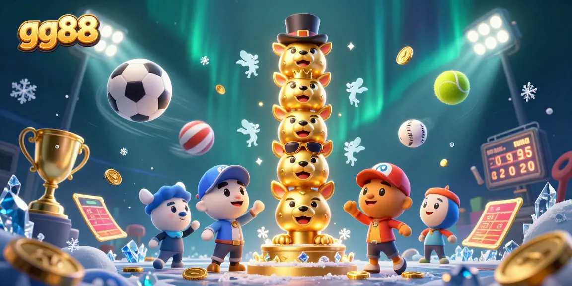 Experience the thrills of gg88 with a vibrant casino scene featuring dynamic sports elements and golden treasures.