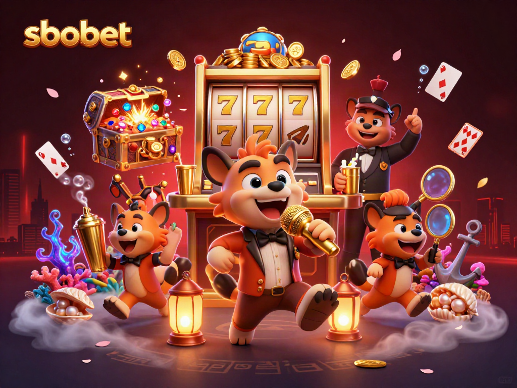 Sbobet offers engaging casino experiences with hyenas as entertainers in a vibrant gaming environment.