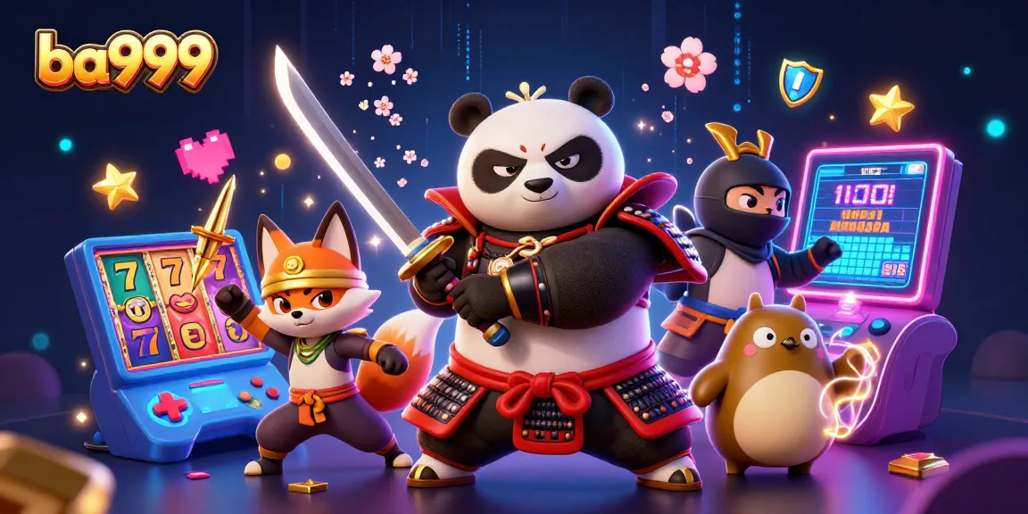 Experience immersive gaming with ba999 in an enticing 3D illustrated scene of samurai panda and ninja fox