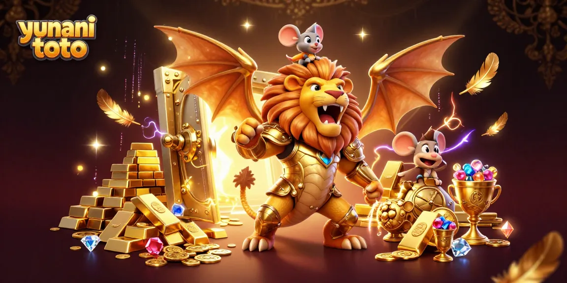 Experience the thrill of yunani toto with a golden chimera and treasures, capturing the essence of online gaming.