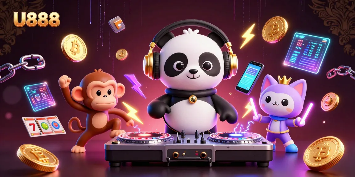 Spin and win with U888 in this vibrant 3D illustration featuring playful casino characters!