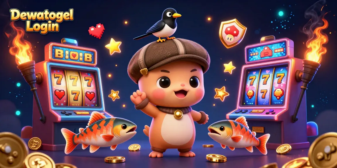 Discover the exciting Dewatogel Login interface, adorned with vibrant slot machines and playful characters.